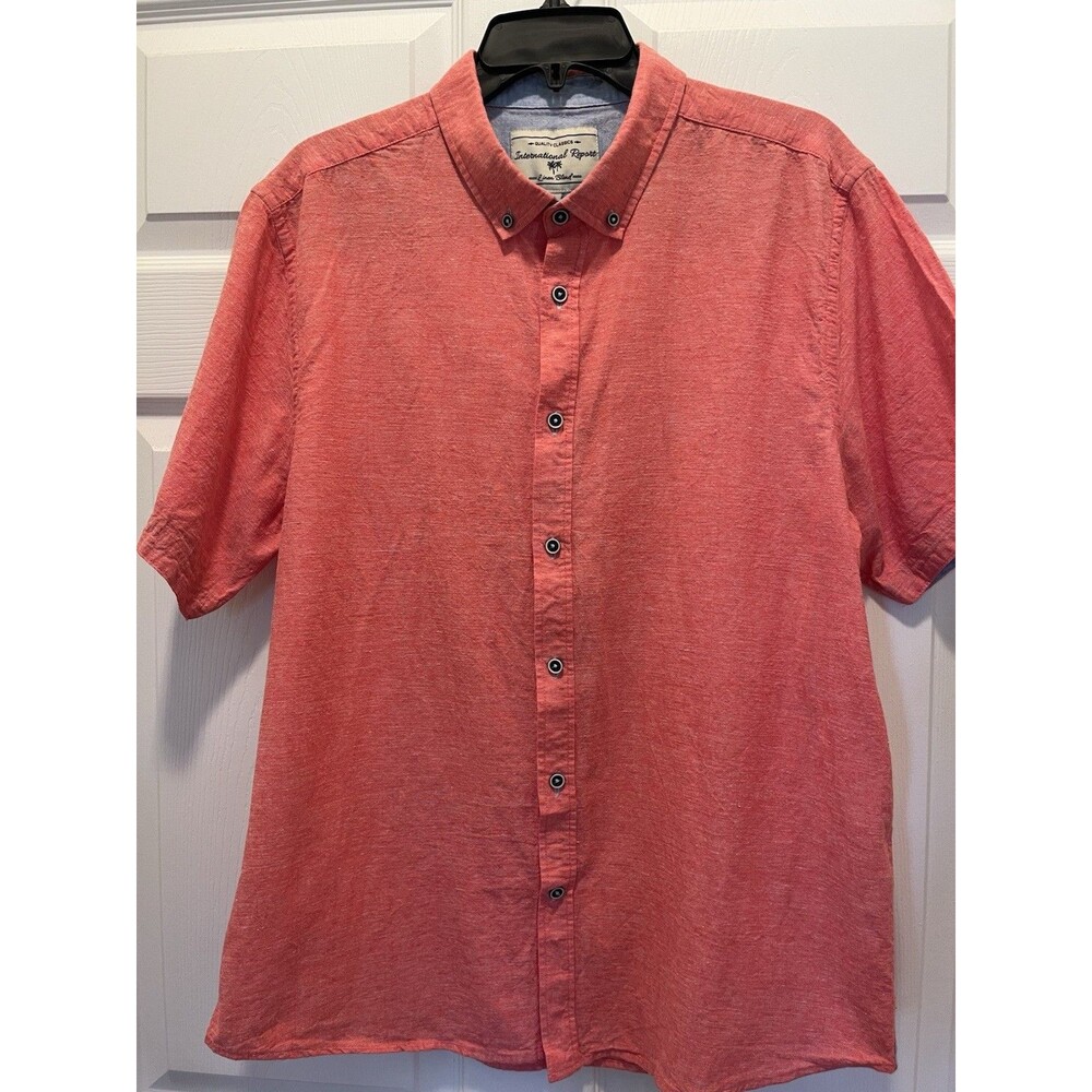 International Report Men's XL Linen Cotton Red Button-Down Button-Up